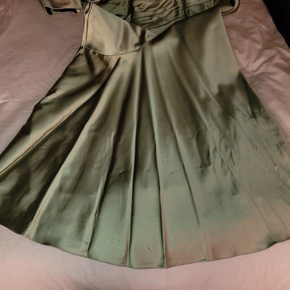 Stunning Niteline Sage Satin Strapless Gown Train Bolero Jacket Lined 14 - Picture 13 of 16